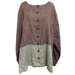 Vintage Kiko 100% Linen Tunic Top Lagenlook Button Shirt Long Sleeve XLARGE EUC